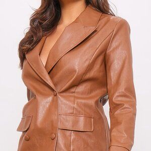 Pretty Little Thing Chocolate Faux Leather Oversized Blazer Dress Size 4 NWT